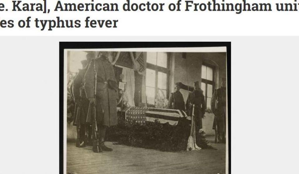 Doktor Džon Kara iz Frotingamove misije umro je od tifusa 27. februara 1915. u Skoplju (kopija, klik na fotografiju za puni prikaz). Foto arhiva Tomislava R. Simonovića