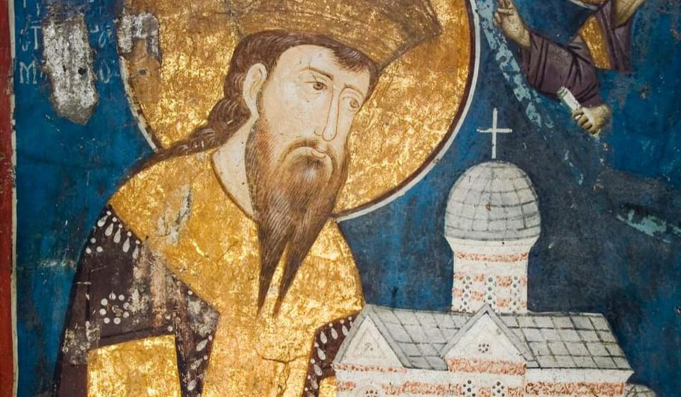 Sveti Kralj Stefan Dečanski, ktitorska freska pored ikonostasa u Dečanima, 1342. Foto Visoki Dečani