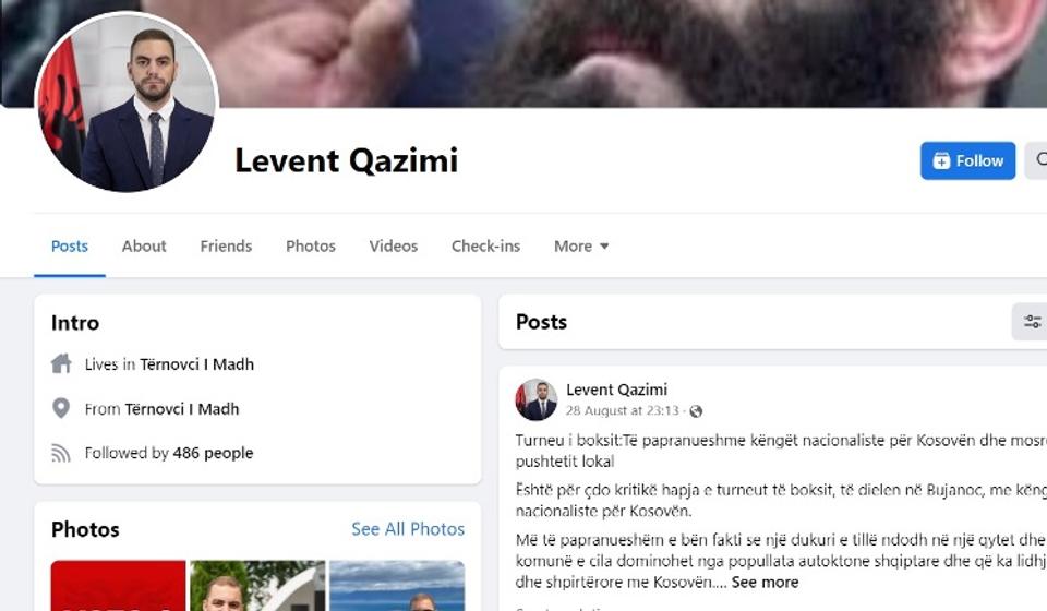 Foto printscreen Fejsbuk profila Leventa Ćazimija