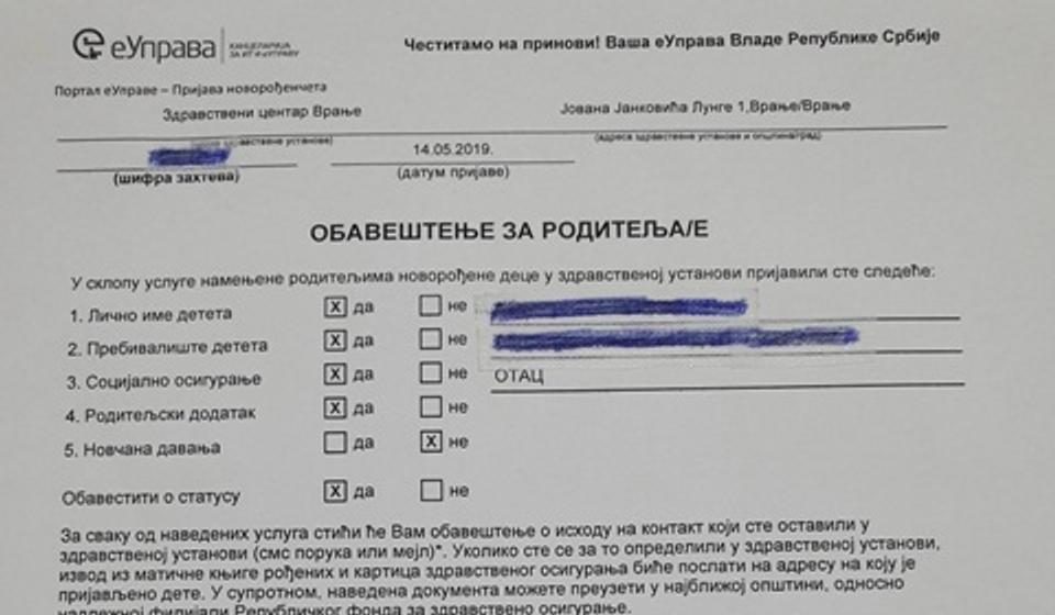 Primerak prijave. Foto printscreen