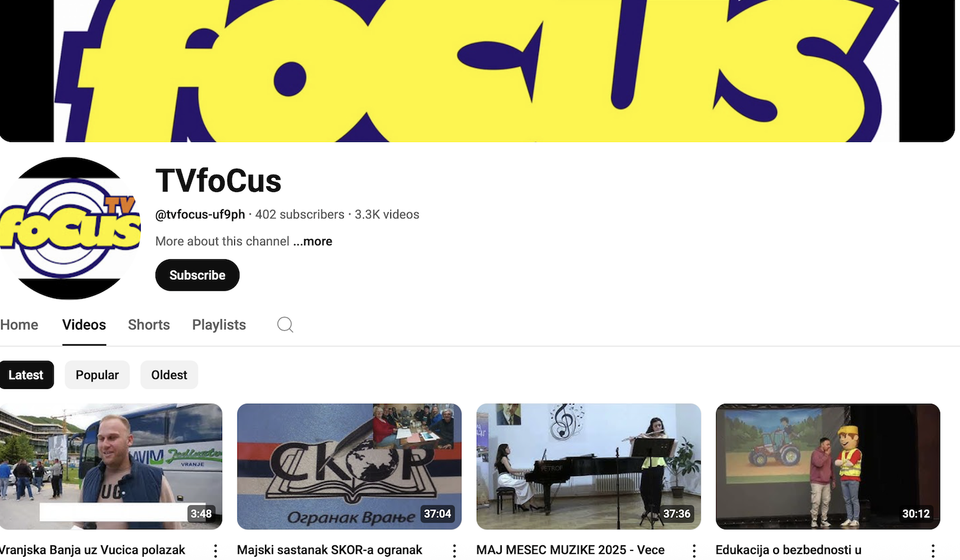 Foto printscreen naslovne stranice RTV Fokus na You tube-u