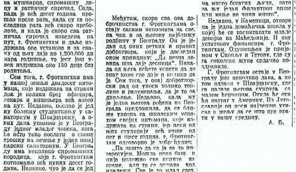 Intervju s Frotingamom u Beogradu (Politika 24. novembar 1928. novinar A. B.). Foto arhiva Tomislava R. Simonovića