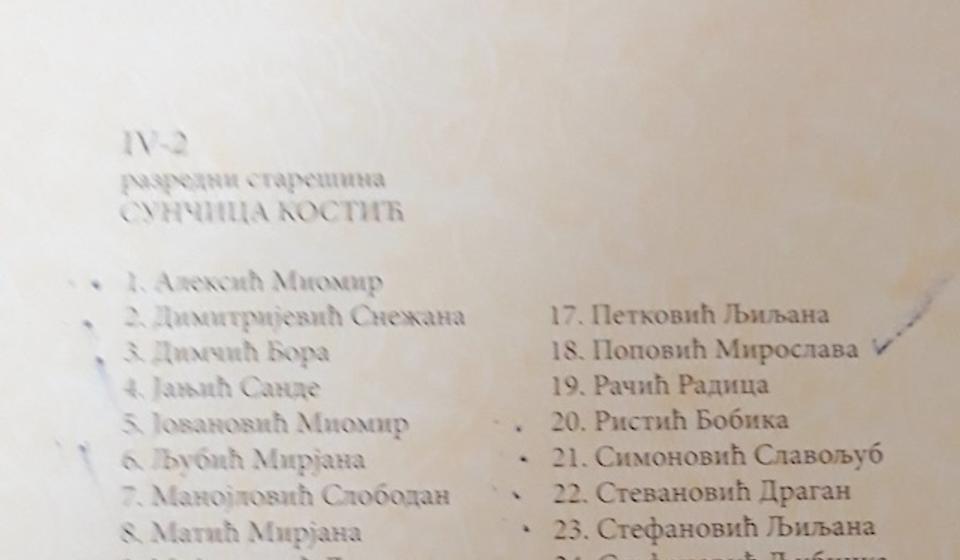 Odeljenje IV2. Foto printscreen Vranje news (klik na spisak za puni prikaz)