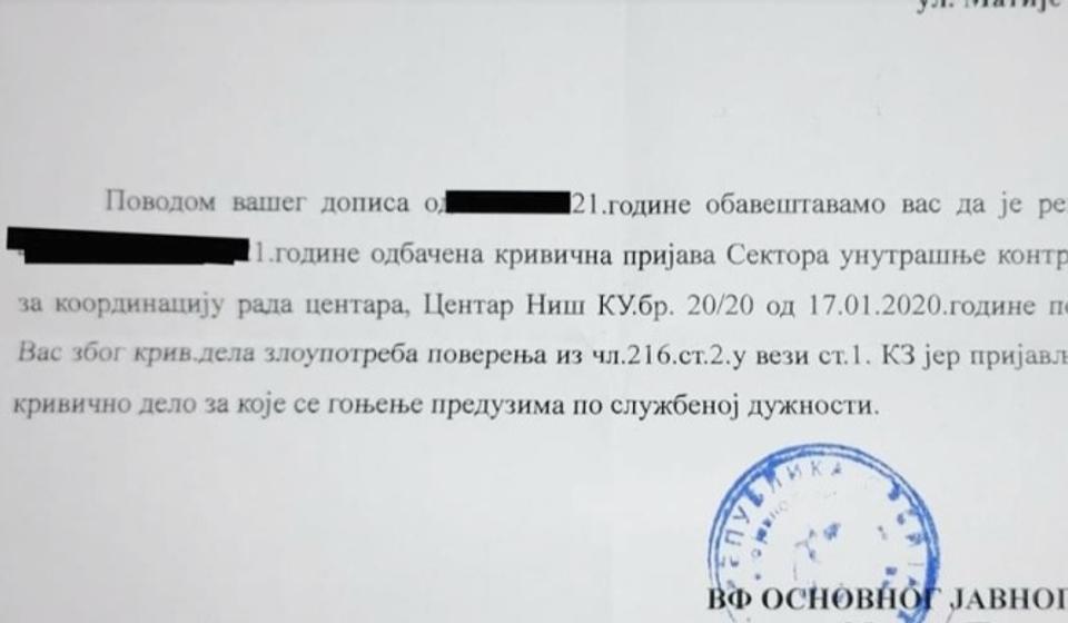 Krivična prijava je odbačena. Foto printscreen