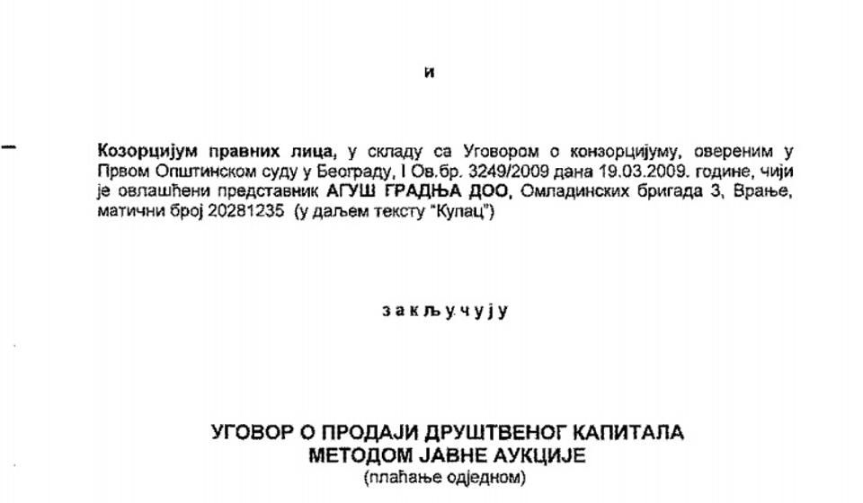Detalj iz ugovora o prodaji društvenog kapitala 
