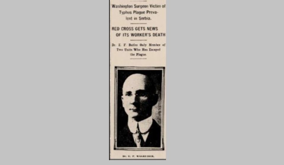 Vest o smrti dr Ernsta Makgrudera u Beogradu objavio je američki list The Evening Star, April 9. 1915 (kopija). Foto arhiva Tomislava R. Simonovića