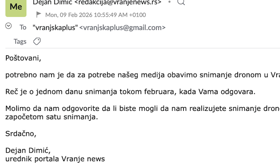 Pitanja bez odgovora: mail iz Vranje news-a poslat Vranjskoj plus doo
