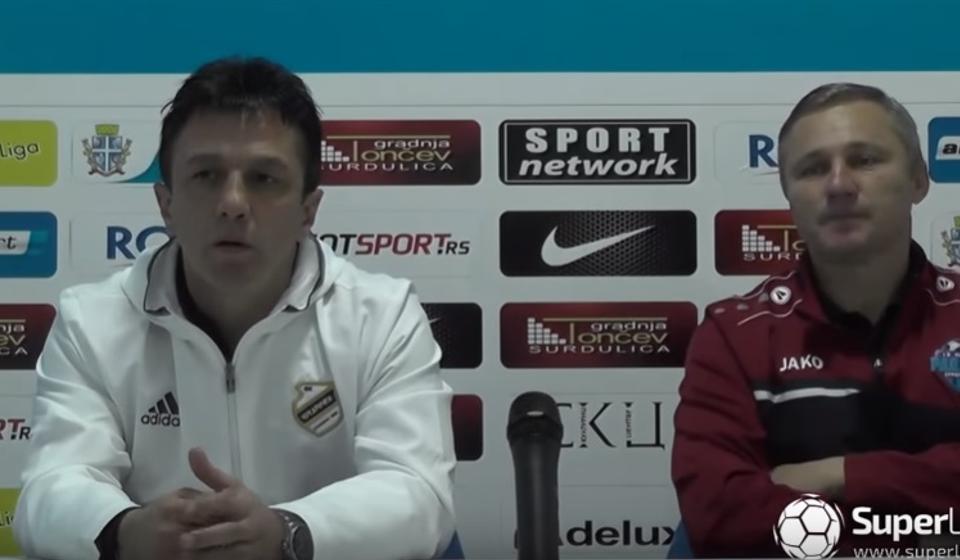 Krunić (levo) i Milanović na konferenciji za medije. Foto Super liga screenshot