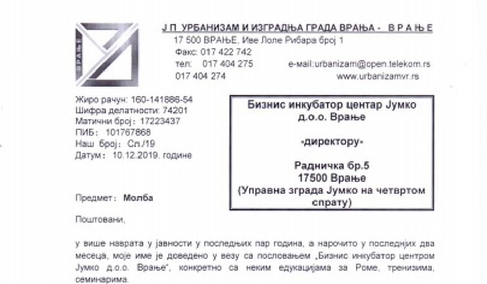 Stojančićev dopis BIC-u. Foto printscreen