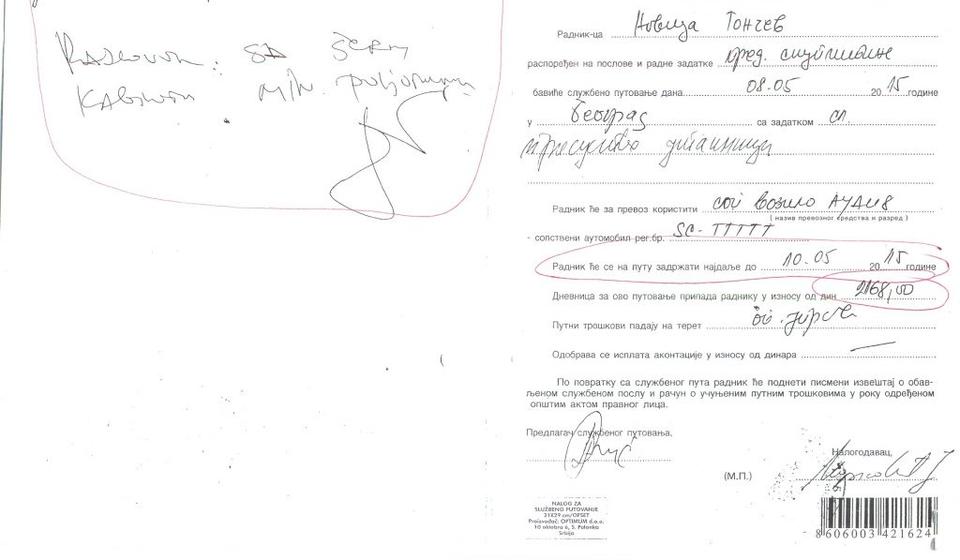 Zadatak utakmica, a rukom dopisano i „razgovor sa šefom kabineta ministra poljoprivrede