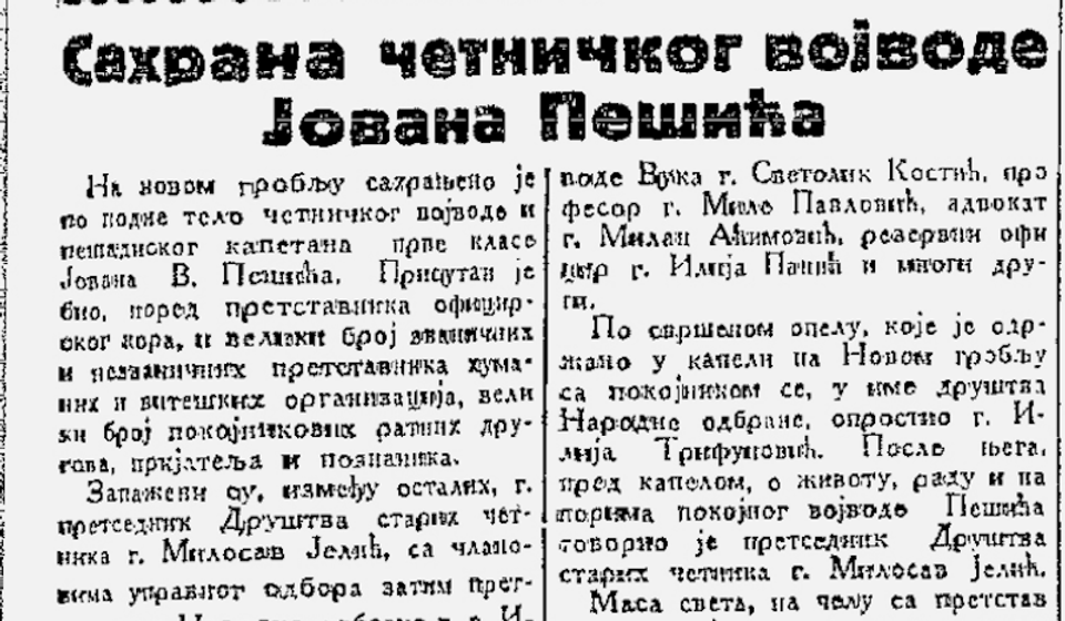 U ime Narodne odbrane od Jovana Pešića oprostio se Ilija Trifunović Birčanin, u ime Društva starih četnika Milosav Jelić. Foto printscreen 