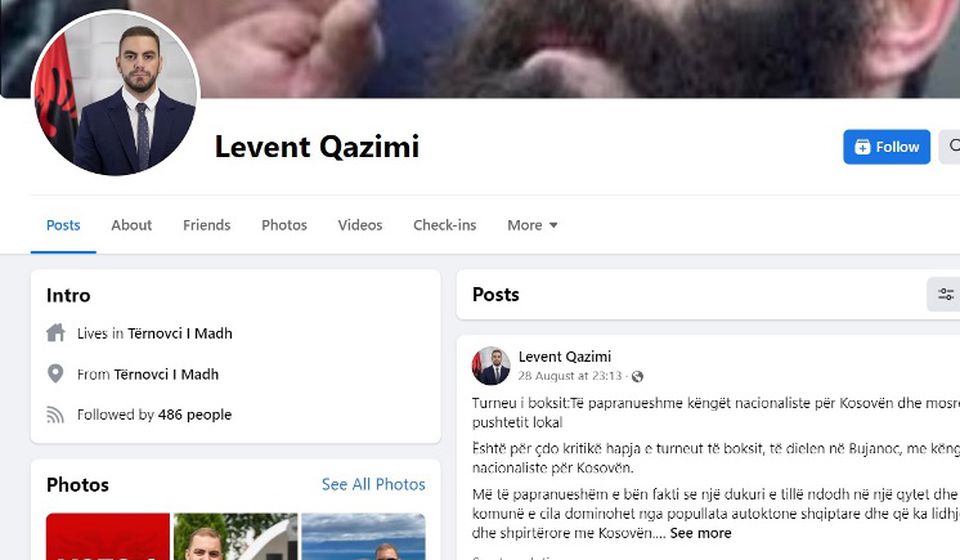 Foto printscreen Fejsbuk profila Leventa Ćazimija
