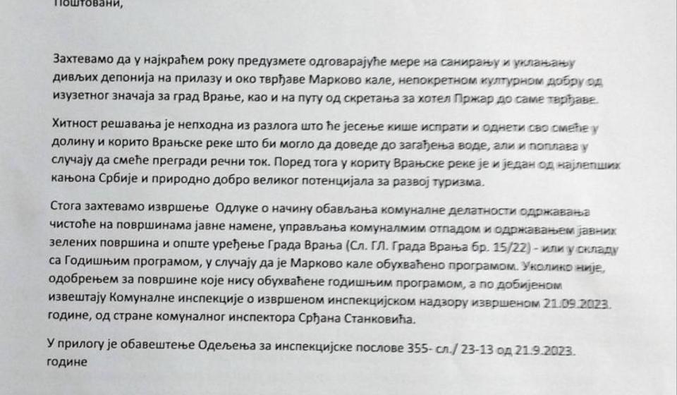 Klik na dokument za puni prikaz. Foto printscreen Ekološki ustanak Vranje