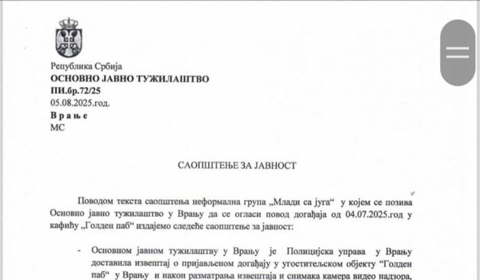 Saopštenje OJT Vranje (klik za puni prikaz)