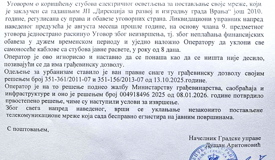 Deo pisanog odgovora načelnika Gradske uprave. Foto printscreen V.N.