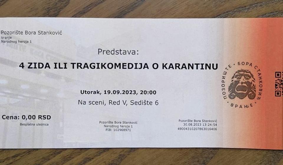 Ovako će izgledati nove ulaznice za pozorišne predstave. Foto Vranje News