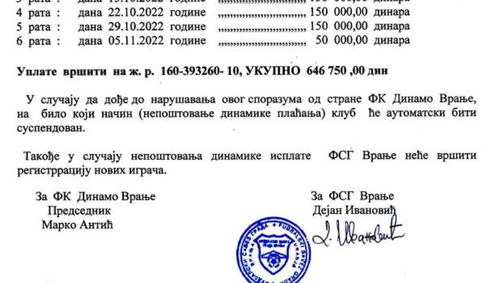 Gde je ovde potpis predstavnika FK Dinamo, pita Recko. Foto printscreen dokumenta FK Dinamo Vranje (klik za puni prikaz)