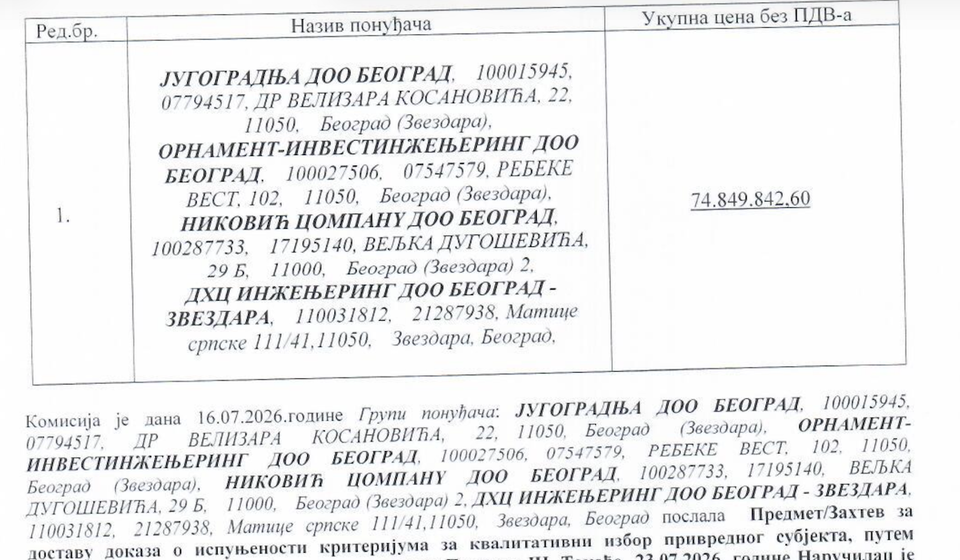 Foto printscreen: odluka o doeli ugovora