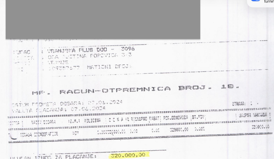 I neki nameštaj u sklopu scenografije od 320.000 dinara. Foto printscreen računa iz zvaničnog izveštaja