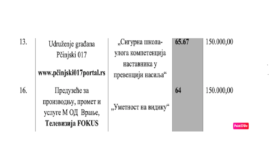 Trista hiljada iz budžeta za ova dva projekta. Foto printscreen rešenja Gradskog veća grada Vranja o raspodeli sredstava (klik na dokument za puni prikaz)
