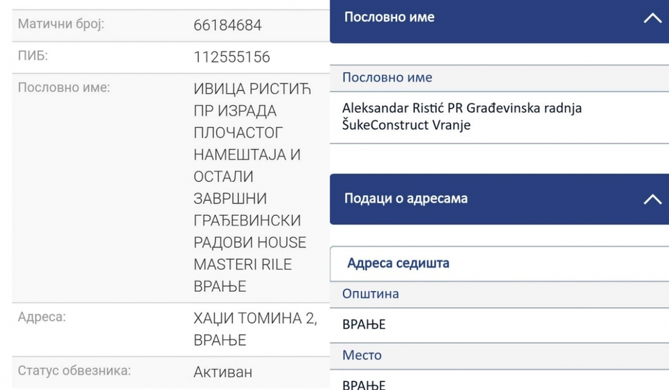 Obe firme na istoj adresi. Foto printscreen APR