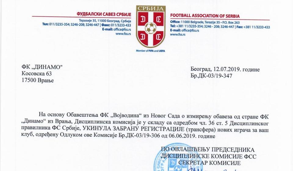 Foto printscreen dopisa FSS