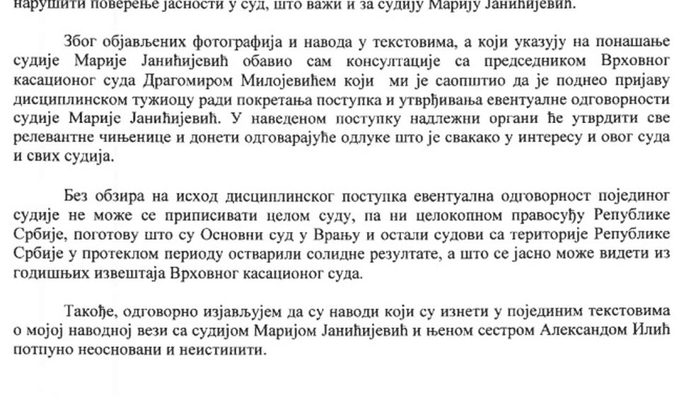 Screenshot Stankovićevog saopštenja