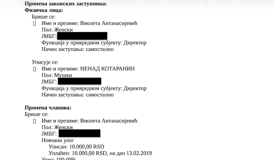 Rešenje Agencije za privredne registre o prenosu vlasništva od 31. maja 2026. godine. Foto printscreen APR