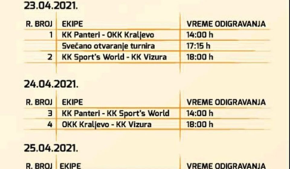 Raspored utakmica. Foto www.vranje.org.rs