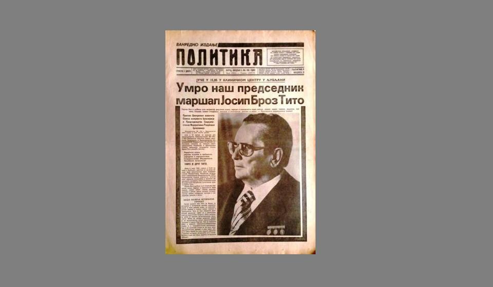 Foto printscreen naslovnice Politike iz maja 1980. godine 