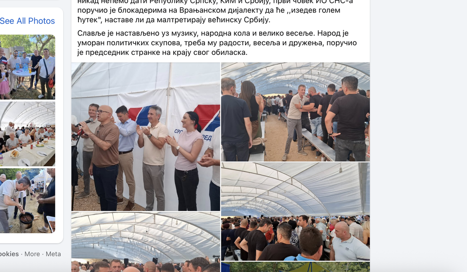 Foto printscreen Fejsbuk (zvanična stranica SNS Vranje)
