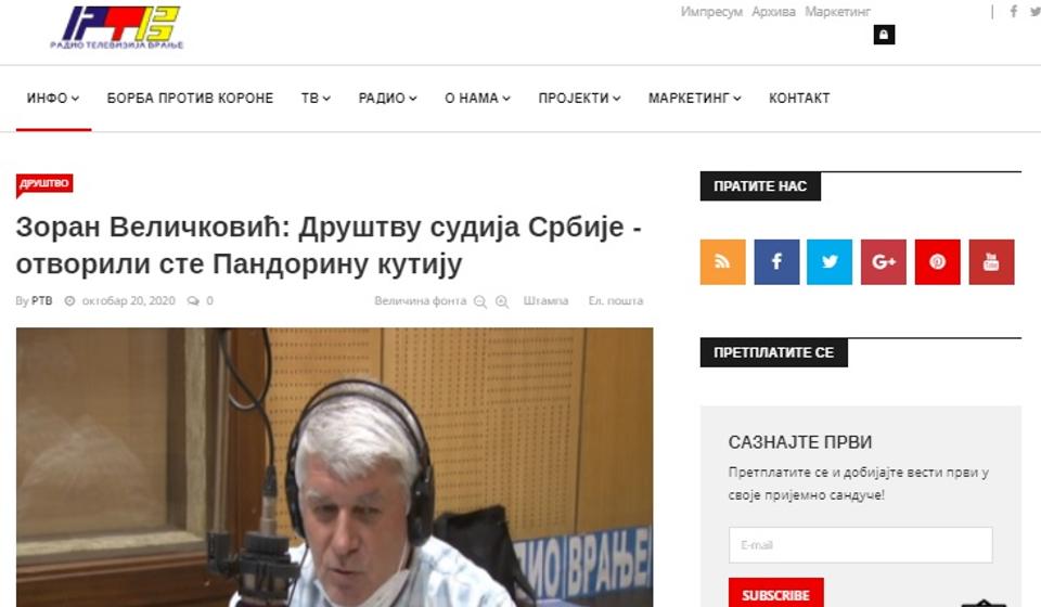 Foto printscreen www.rtv-vranje.rs