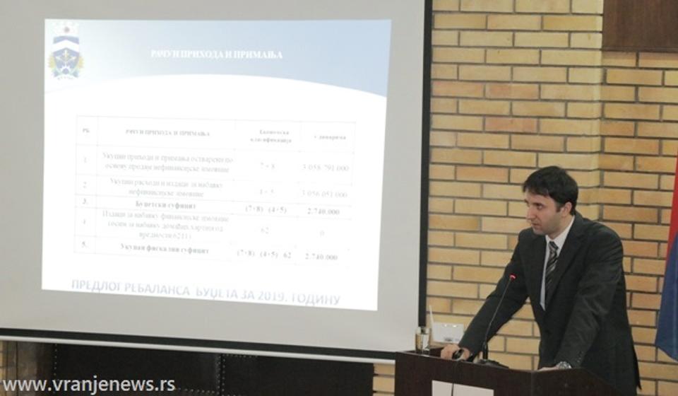 Većnik Bojan Kostić na današnjoj sednici gradskog parlamenta. Foto VranjeNews