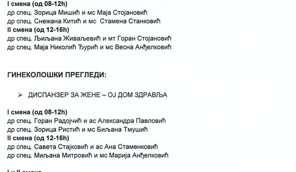 Dežurni dermatovenerolozi i ginekoloci. Screenshot VranjeNews