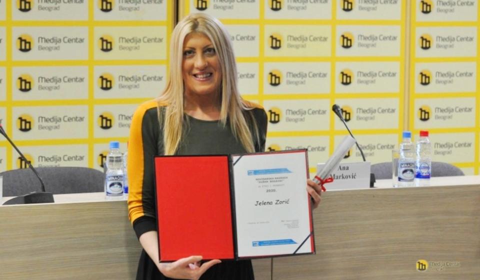 Jelena Zorić ranije ove godine na dodeli nagrade za novinarsku etiku i hrabrost 