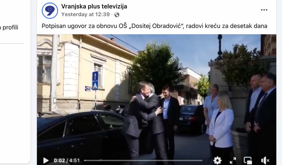 Dobro došao Ča: gradonačelnik dočekuje ministra. Foto Facebook (zvanična stranica Vranjske plus doo)