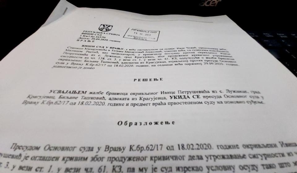 Foto printscreen presude Višeg suda